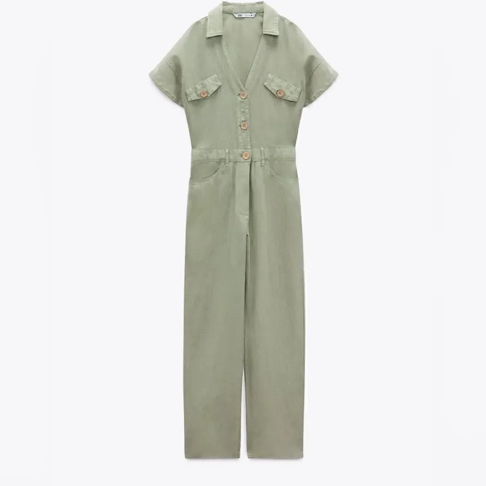 Zara Linen Blend Jumpsuit Rustic New